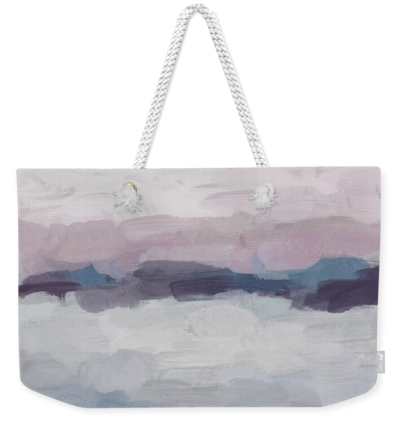 Plum Purple Navy Lavender Blue Weekender Tote Bag featuring the painting Oceans Away by Rachel Elise