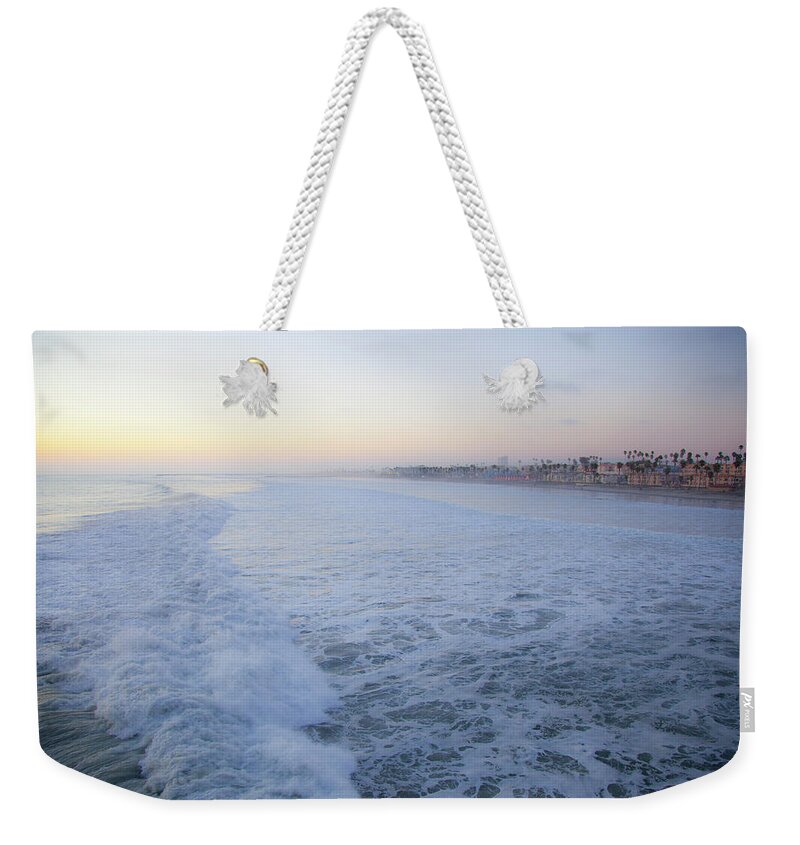 Sunset Weekender Tote Bag featuring the photograph Oceanside California Big Wave Surfing 7 by Catherine Walters