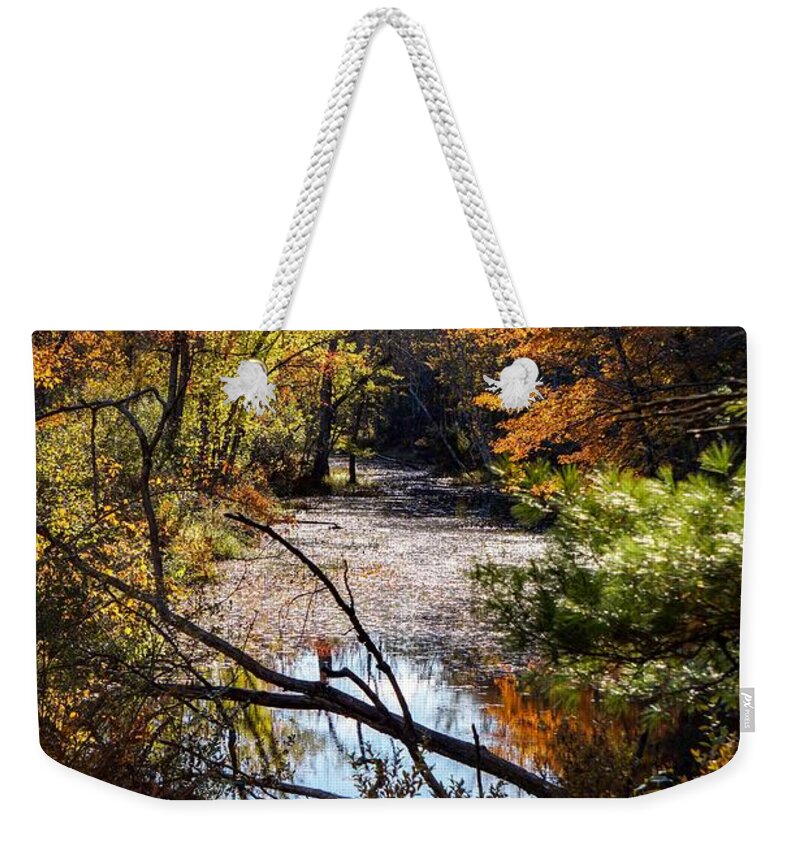 Queensbury Weekender Tote Bag featuring the photograph October window by Kendall McKernon