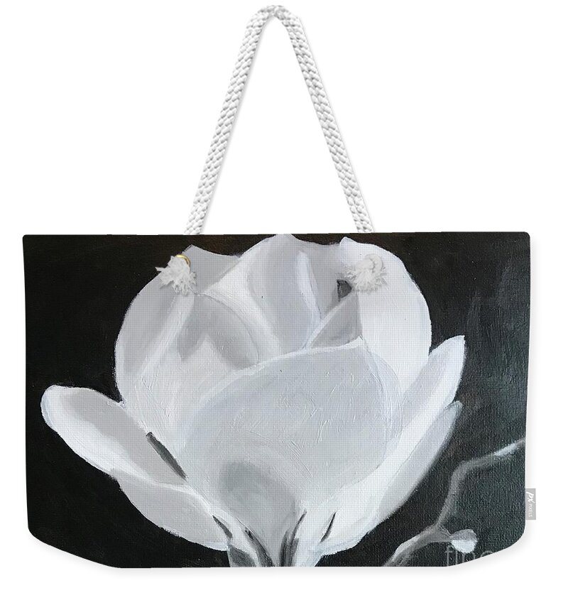 Original Art Work Weekender Tote Bag featuring the painting Black and White Rose by Theresa Honeycheck