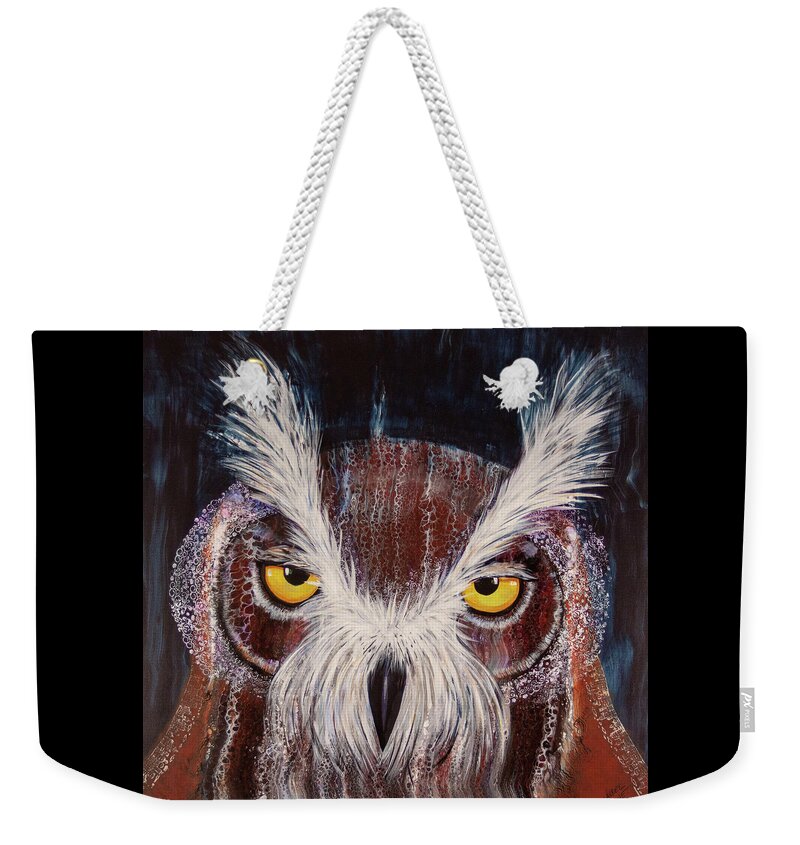 Owl Weekender Tote Bag featuring the painting OL Sam by Laurel Bahe