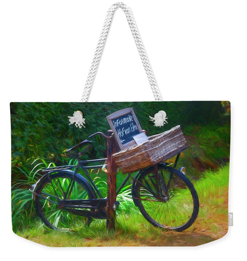 Barn Weekender Tote Bag featuring the photograph Old Antique Bicycle Painting by Debra and Dave Vanderlaan
