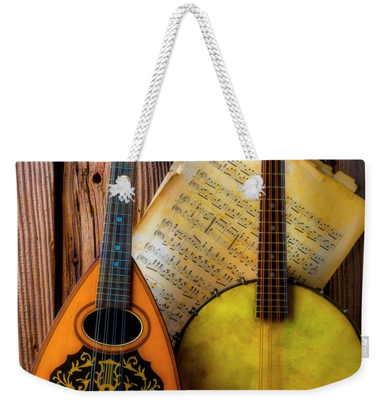 American Weekender Tote Bag featuring the photograph Old Banjo And Mandolin by Garry Gay