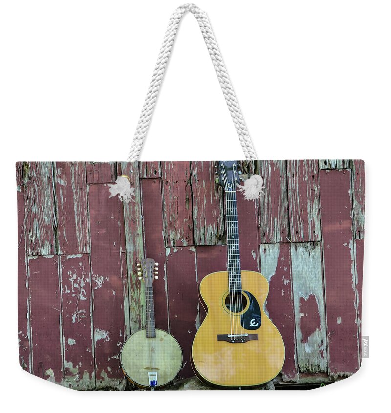Norristown Weekender Tote Bag featuring the photograph Old Barn - Guitar and Banjo by Bill Cannon