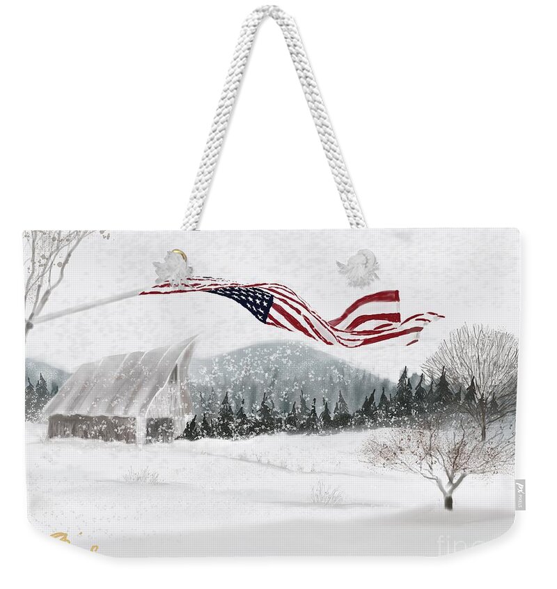 Old Glory Weekender Tote Bag featuring the digital art Old Glory in the Snow by Joel Deutsch