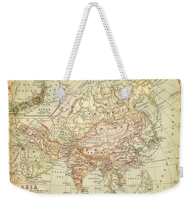 Burnt Weekender Tote Bag featuring the digital art Old Map Of Asia by Thepalmer