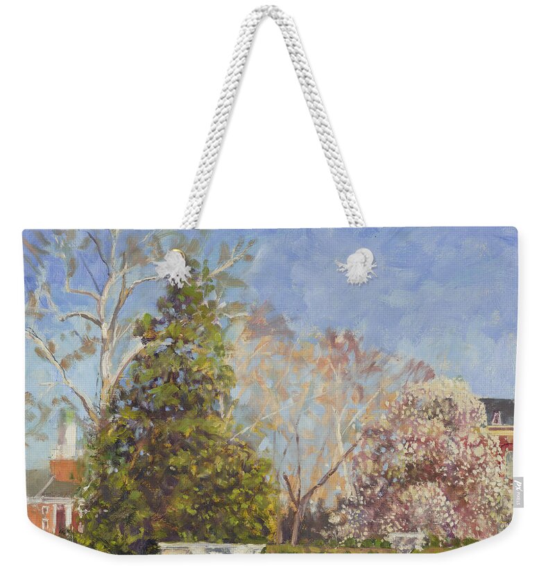 Virginia Weekender Tote Bag featuring the painting Old Rotunda Capitals and Chinese Magnolia by Edward Thomas