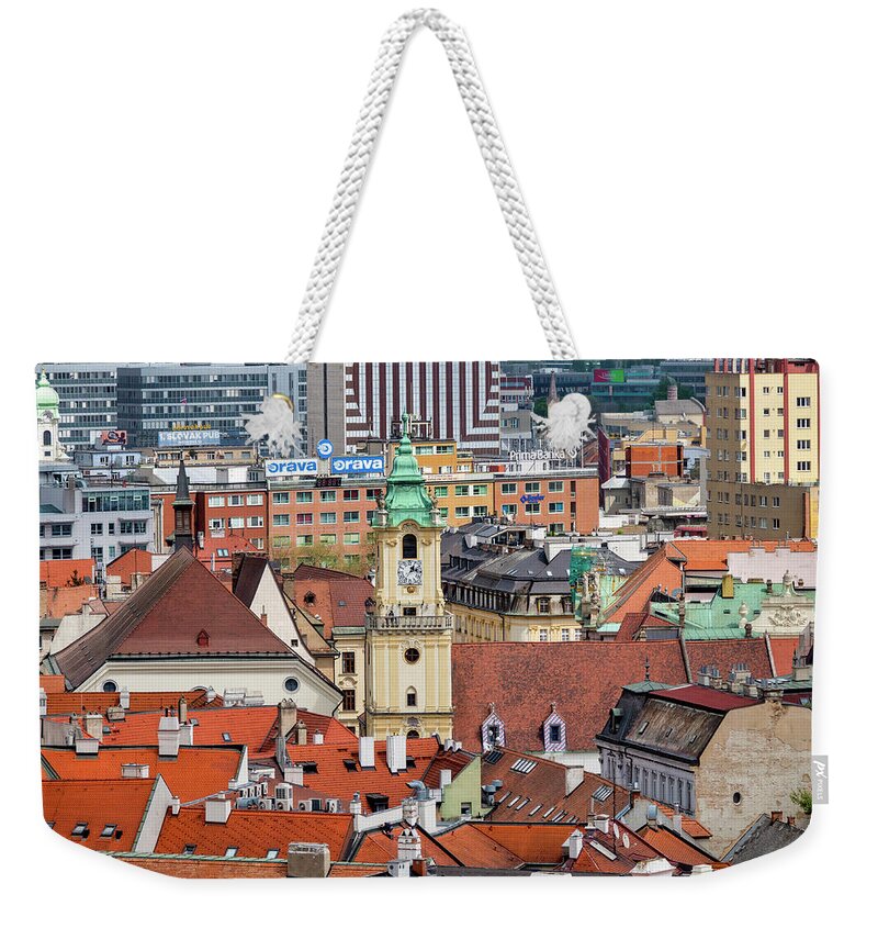 Bratislava Weekender Tote Bag featuring the photograph Old town hall tower by Fabrizio Troiani