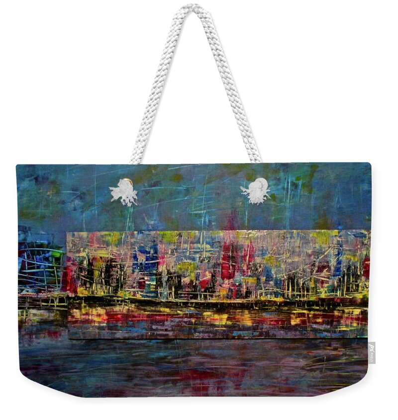 City Weekender Tote Bag featuring the painting On the Waterfront by Janice Nabors Raiteri