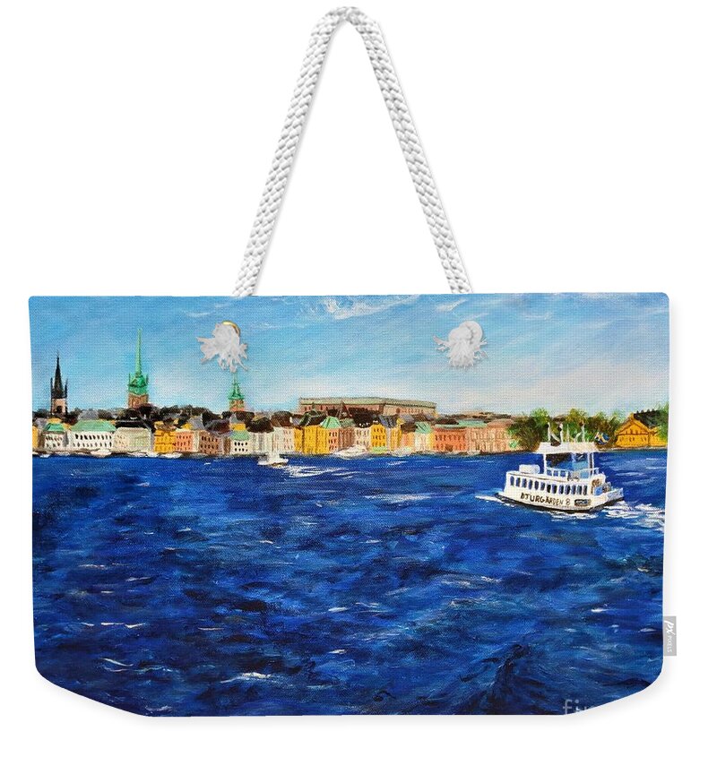 Sweden Weekender Tote Bag featuring the painting On the Way to Gamla Stan, Stockholm, Sweden by C E Dill