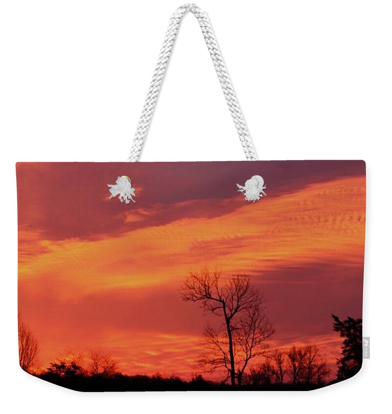 Winter Weekender Tote Bag featuring the photograph One Snowy Morning at the break of Dawn by M E