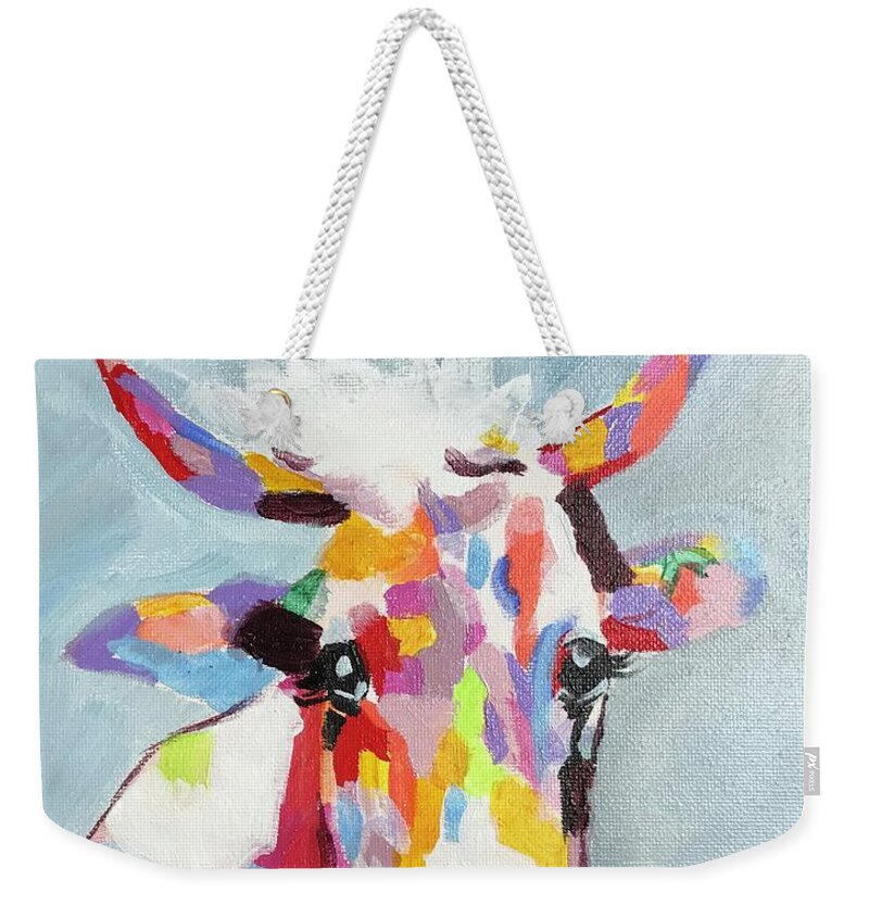 Original Art Work Weekender Tote Bag featuring the painting One Very Colorful Dude by Theresa Honeycheck