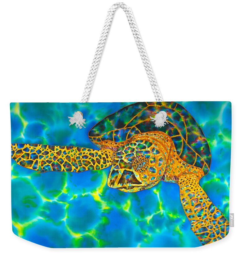 Sea Turtle Weekender Tote Bag featuring the painting Opal Sea Turtle by Daniel Jean-Baptiste