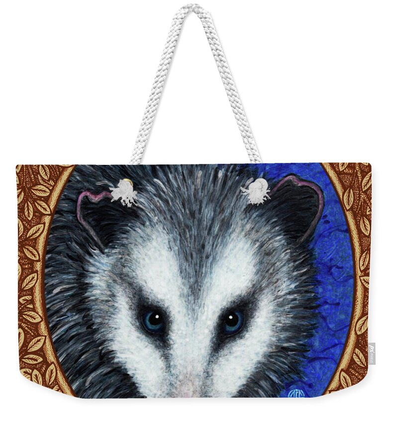 Animal Portrait Weekender Tote Bag featuring the painting Opossum Portrait - Brown Border by Amy E Fraser