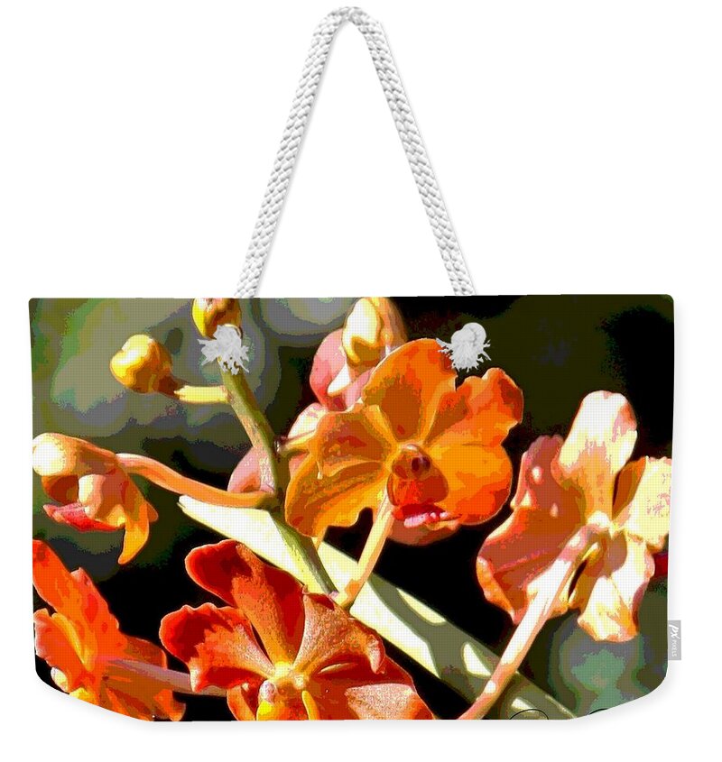 Orange Weekender Tote Bag featuring the photograph Orange Phalaenopsis Moth Orchids by Philip And Robbie Bracco