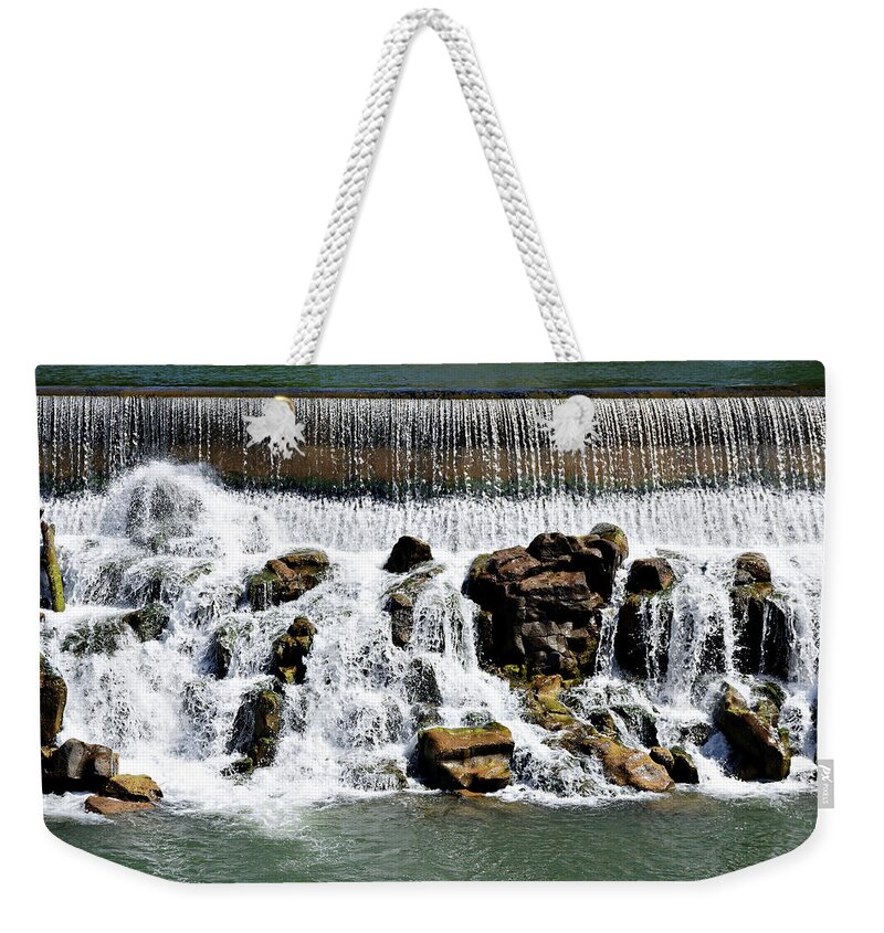 Order And Chaos Weekender Tote Bag featuring the photograph Order and Chaos -- Diversion Dam Waterfall in Idaho Falls, Idaho by Darin Volpe