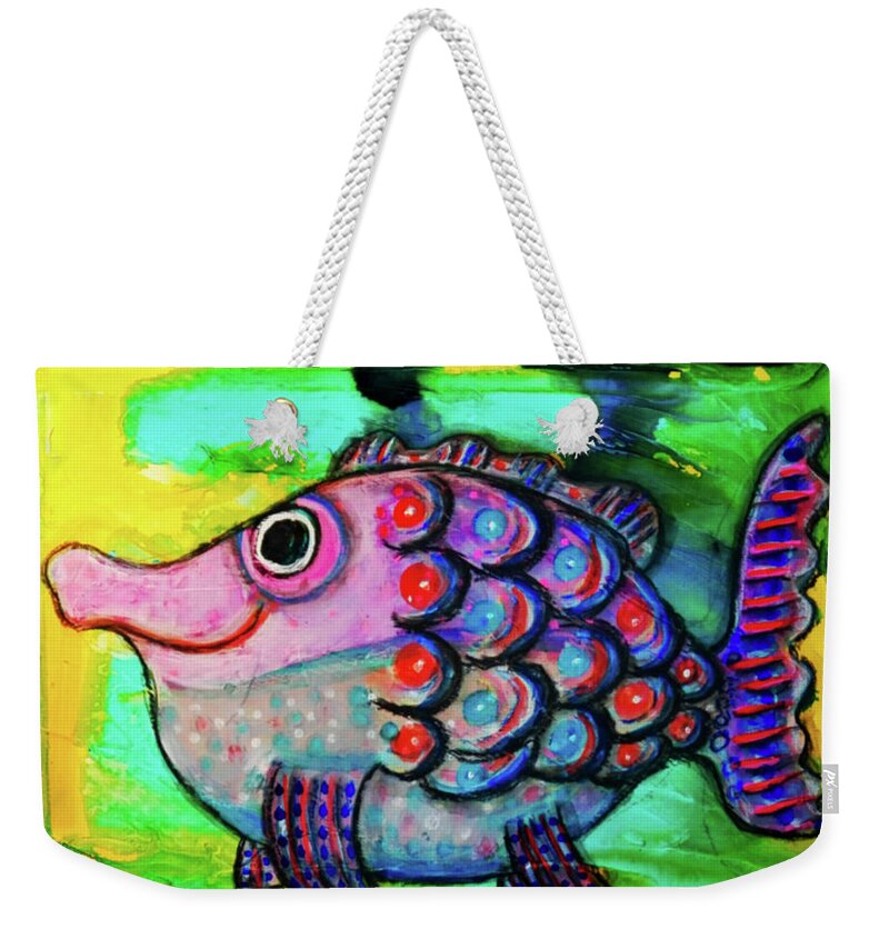 Fish Weekender Tote Bag featuring the mixed media Oscar The Nosefish by Mimulux Patricia No