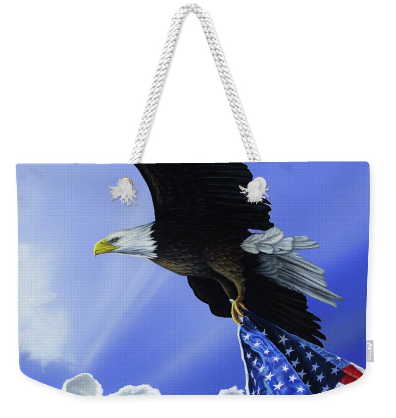 Eagle Weekender Tote Bag featuring the painting Our Glory by Anthony J Padgett
