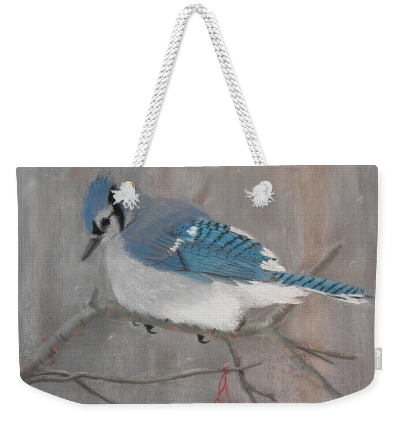 Bluejay Weekender Tote Bag featuring the pastel Out of Reach by Carol Corliss
