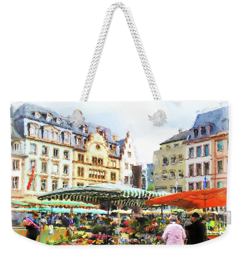 Mainz Weekender Tote Bag featuring the painting Outdoor Flower Market by Joel Smith