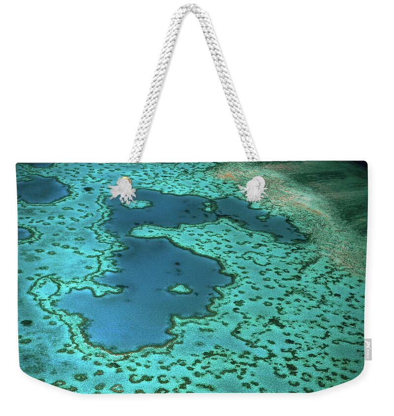 Shadow Weekender Tote Bag featuring the photograph Overhead Of Heart Reef, Great Barrier by Richard I'anson