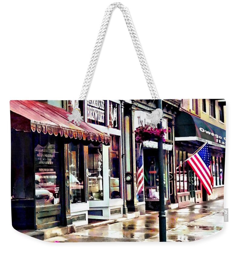 City Weekender Tote Bag featuring the photograph Owego NY - American Flag and Reflections by Susan Savad