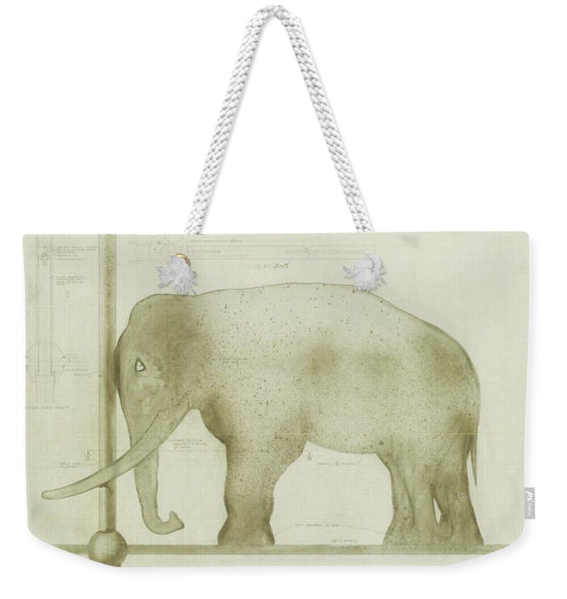 Elephant Weekender Tote Bag featuring the drawing Pachyderm House, Philadelphia Zoo, detail of weather vane by Paul Philippe Cret
