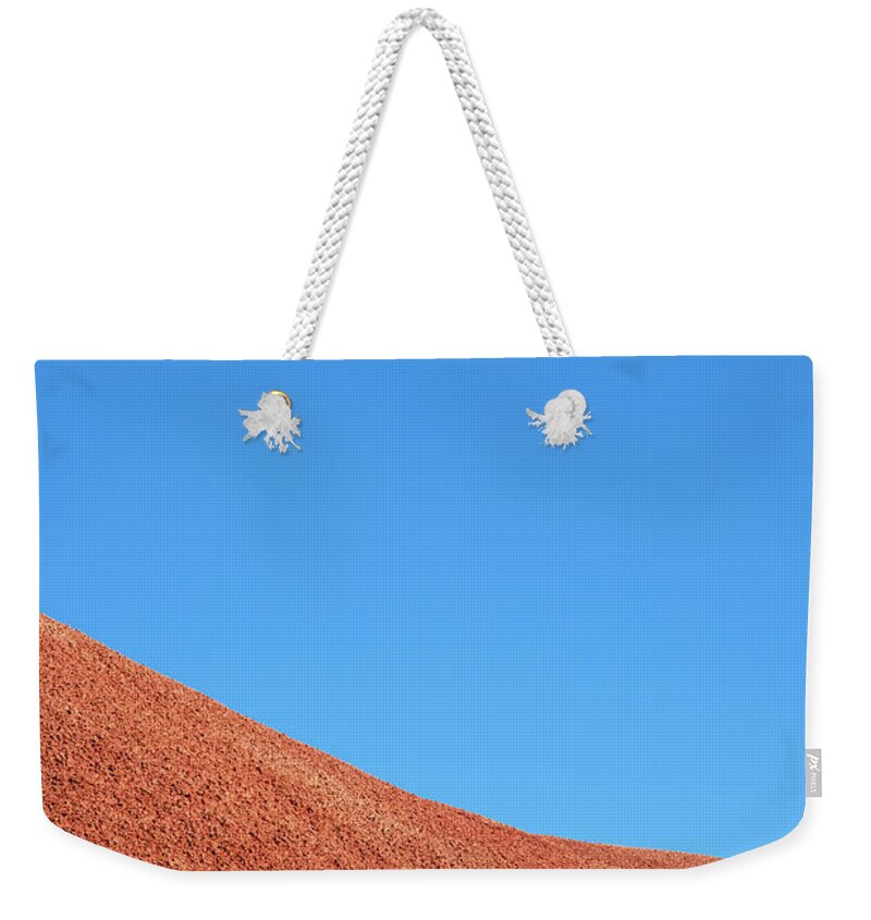 Scenics Weekender Tote Bag featuring the photograph Painted Hills Desert With Quarter Moon by Sasha Weleber