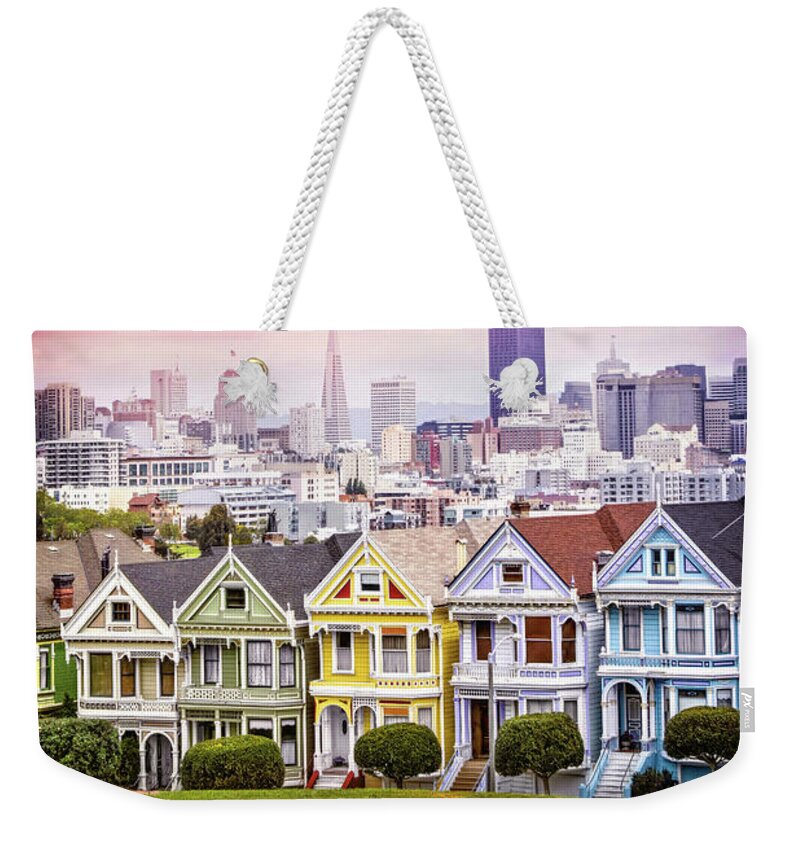 San Francisco Weekender Tote Bag featuring the photograph Painted Ladies Alamo Square San Francisco by Carol Japp