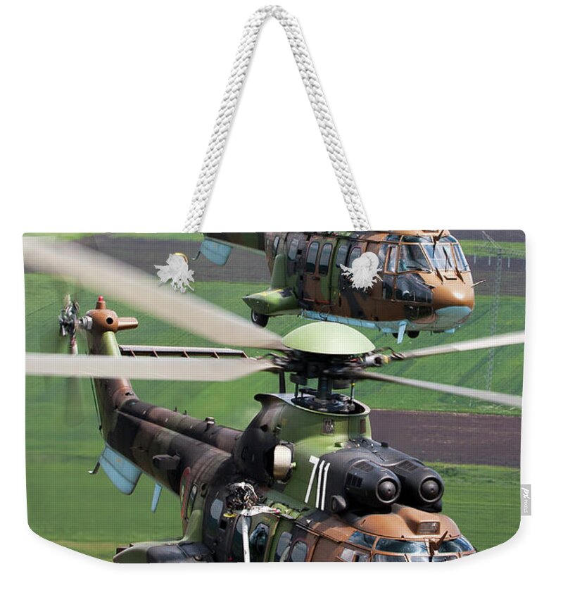 Bulgaria Weekender Tote Bag featuring the photograph Pair Of Eurocopter As-532 Al Cougar by Anton Balakchiev/stocktrek Images