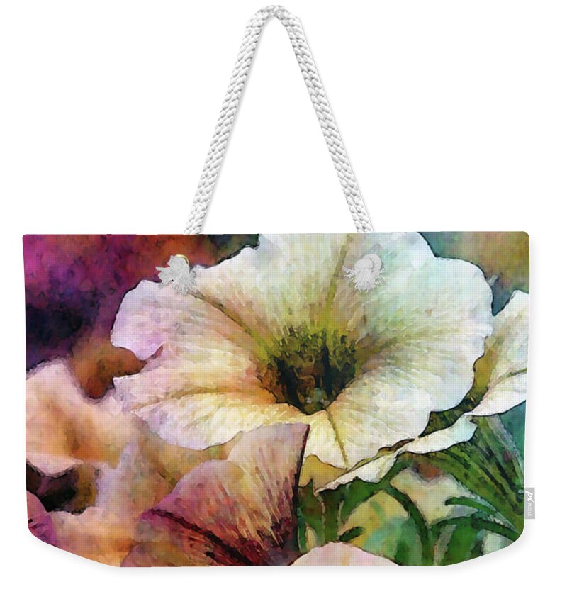 Impressionist Weekender Tote Bag featuring the photograph Pale Petunias 6465 IDP_2 by Steven Ward