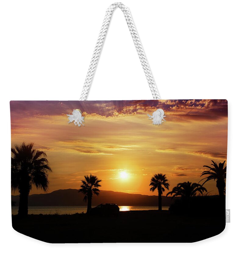 Landscape Weekender Tote Bag featuring the photograph Palm Beach in Greece by Milena Ilieva