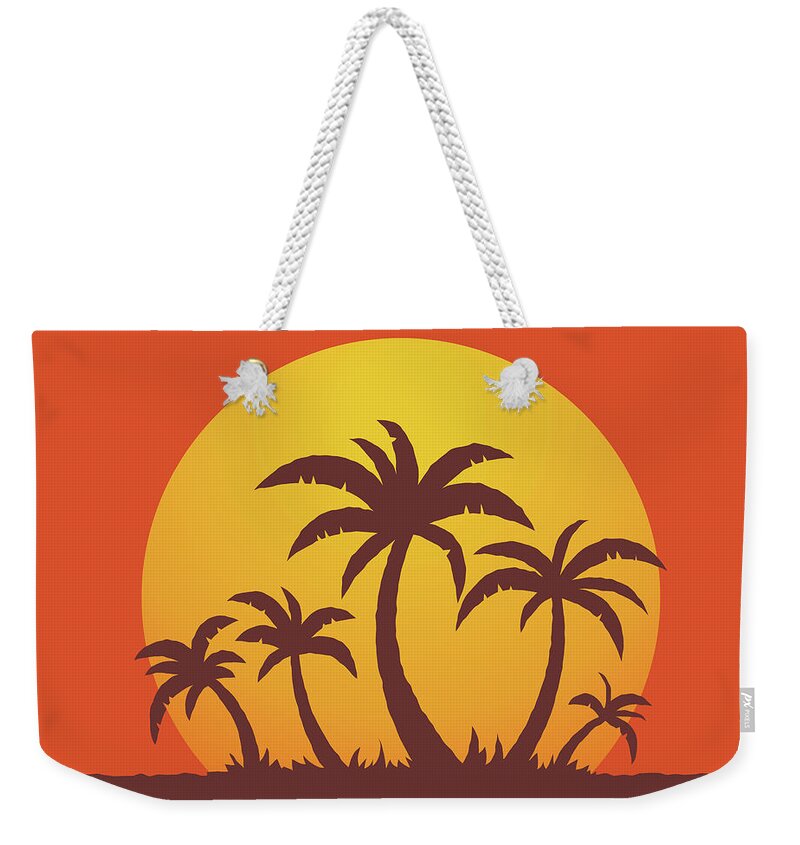 Sea Weekender Tote Bag featuring the digital art Palm Trees and Sun by John Schwegel