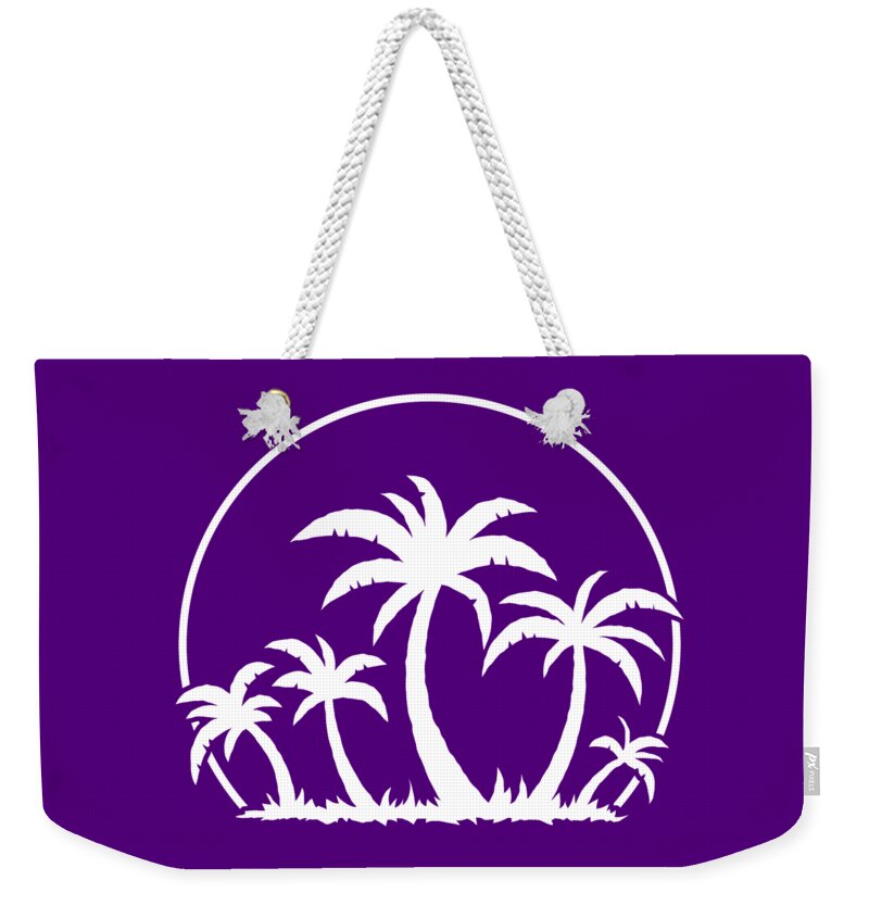 Beach Weekender Tote Bag featuring the digital art Palm Trees And Sunset in White by John Schwegel