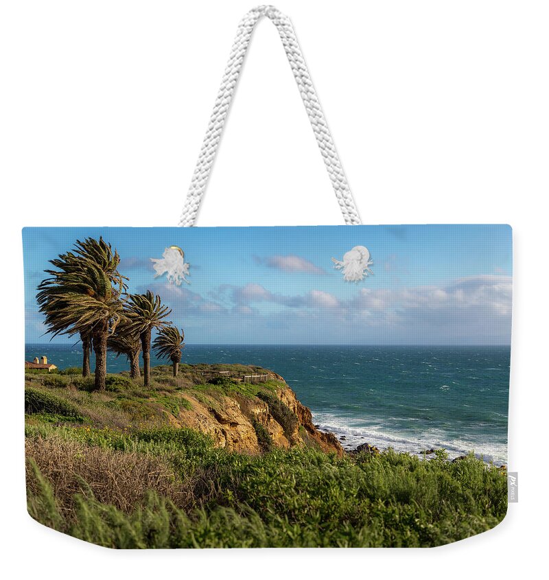 Breeze Weekender Tote Bag featuring the photograph Palm Trees Blowing in the Wind by Andy Konieczny