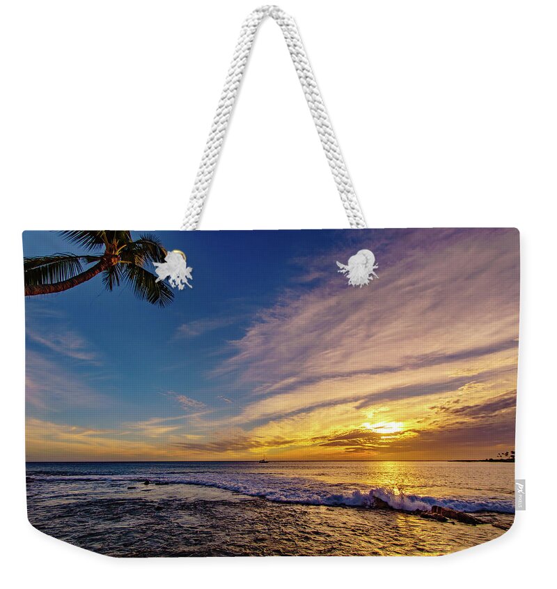 John Bauer Johnbdigtial.com Weekender Tote Bag featuring the photograph Palm Wave Sunset by John Bauer