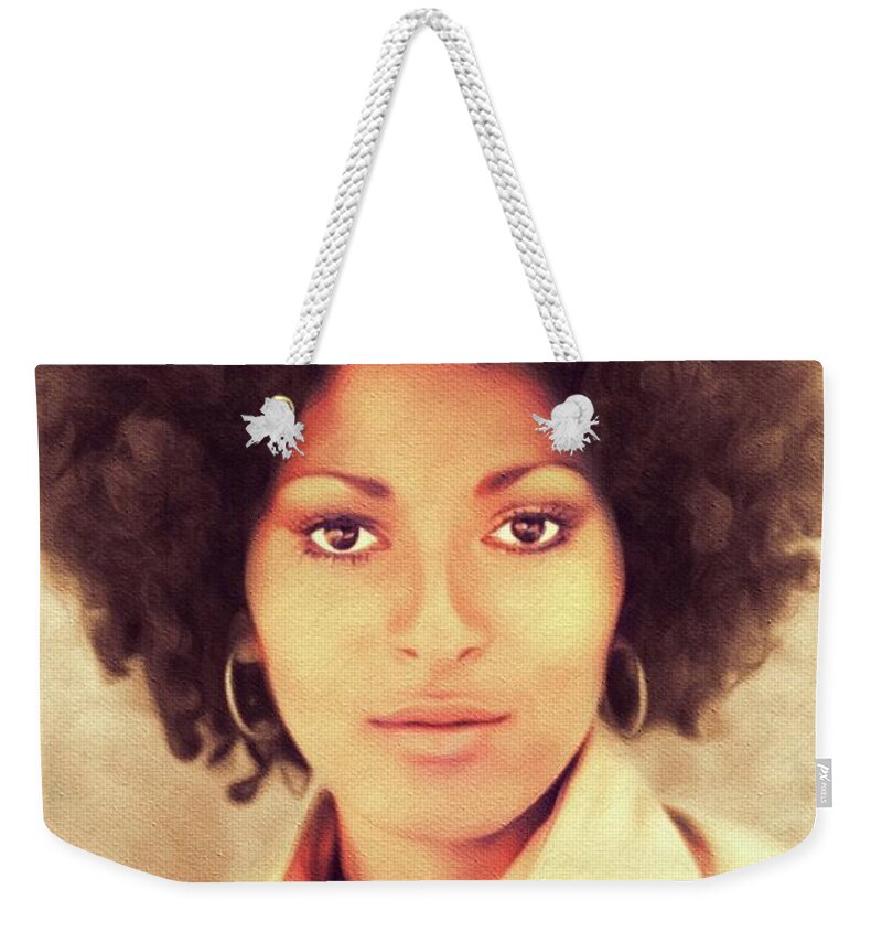 Pam Weekender Tote Bag featuring the painting Pam Grier, Hollywood Legend by Esoterica Art Agency