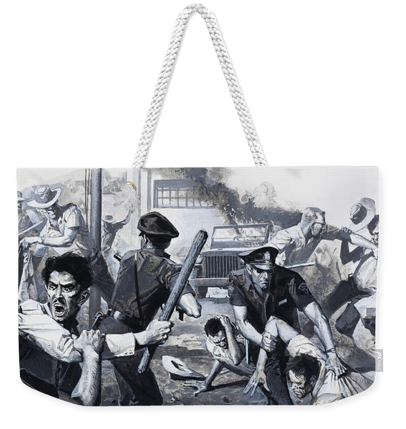 Rebel Weekender Tote Bag featuring the painting Panamanian Riot by Severino Baraldi