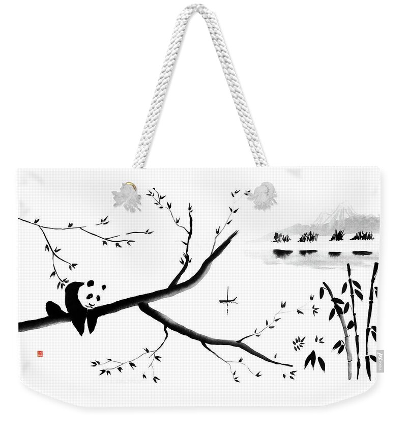Panda Weekender Tote Bag featuring the painting Panda Island by Pechane Sumie
