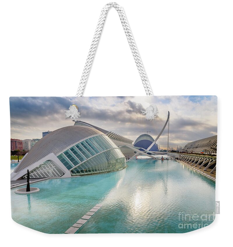 Agora Weekender Tote Bag featuring the photograph Panoramic cinema in the city of sciences of Valencia, Spain, vis by Joaquin Corbalan