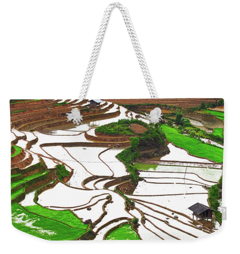 Tranquility Weekender Tote Bag featuring the photograph Panoramic Landscape Of Teraced Rice by Long Hoang