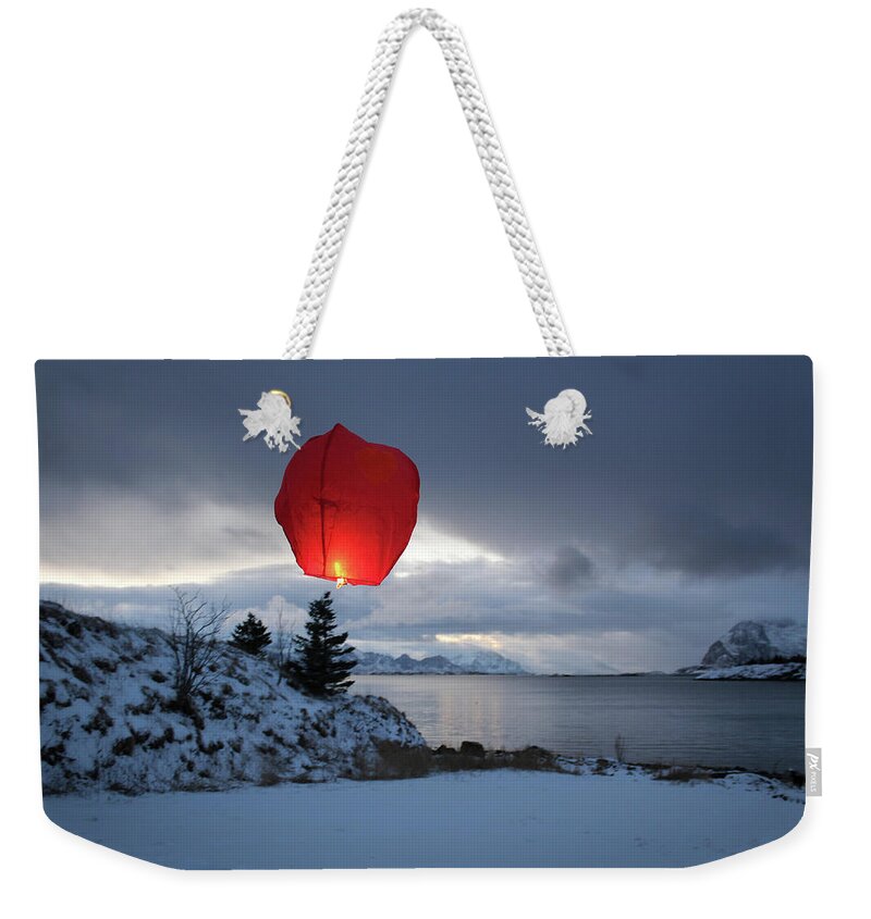 Tranquility Weekender Tote Bag featuring the photograph Paper Lantern By The Sea by Photo By Randi Larsen
