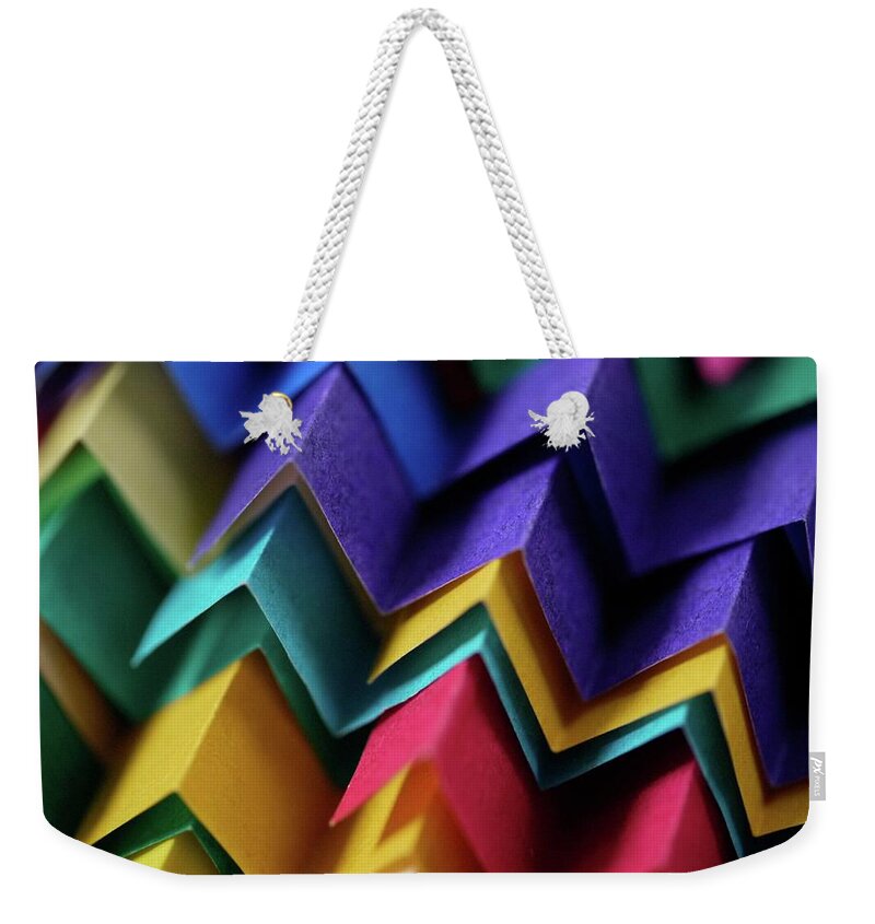 Zigzag Weekender Tote Bag featuring the photograph Paper Zigzag Tiles by Photo Ephemera