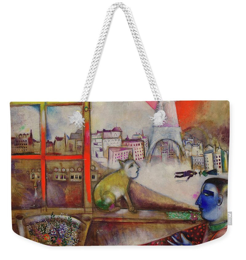 Marc Chagall Weekender Tote Bag featuring the painting Paris Through the Window - Paris par la fenetre, 1913 by Marc Chagall