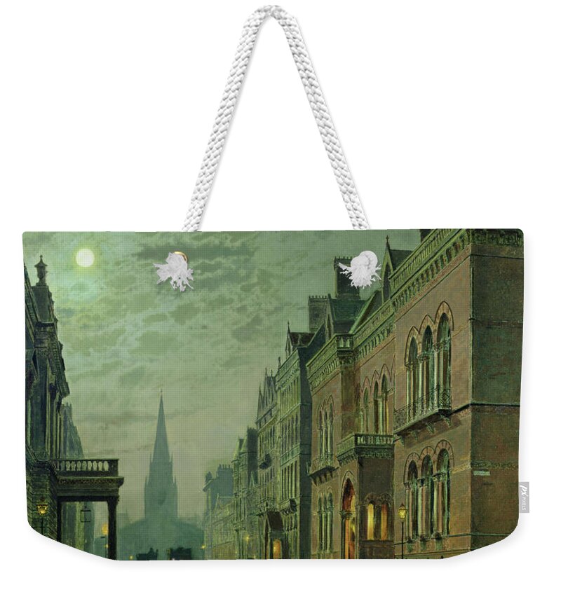 Night Weekender Tote Bag featuring the painting Park Row, Leeds, 1882 by John Atkinson Grimshaw