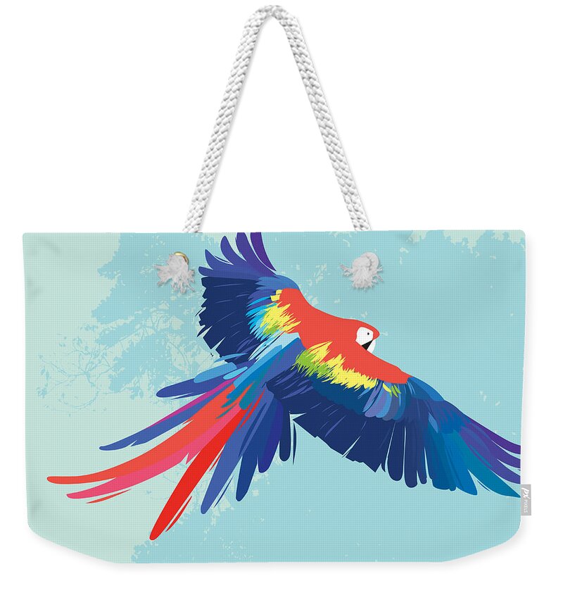 Animal Themes Weekender Tote Bag featuring the digital art Parrot Flying by Rubens Lp