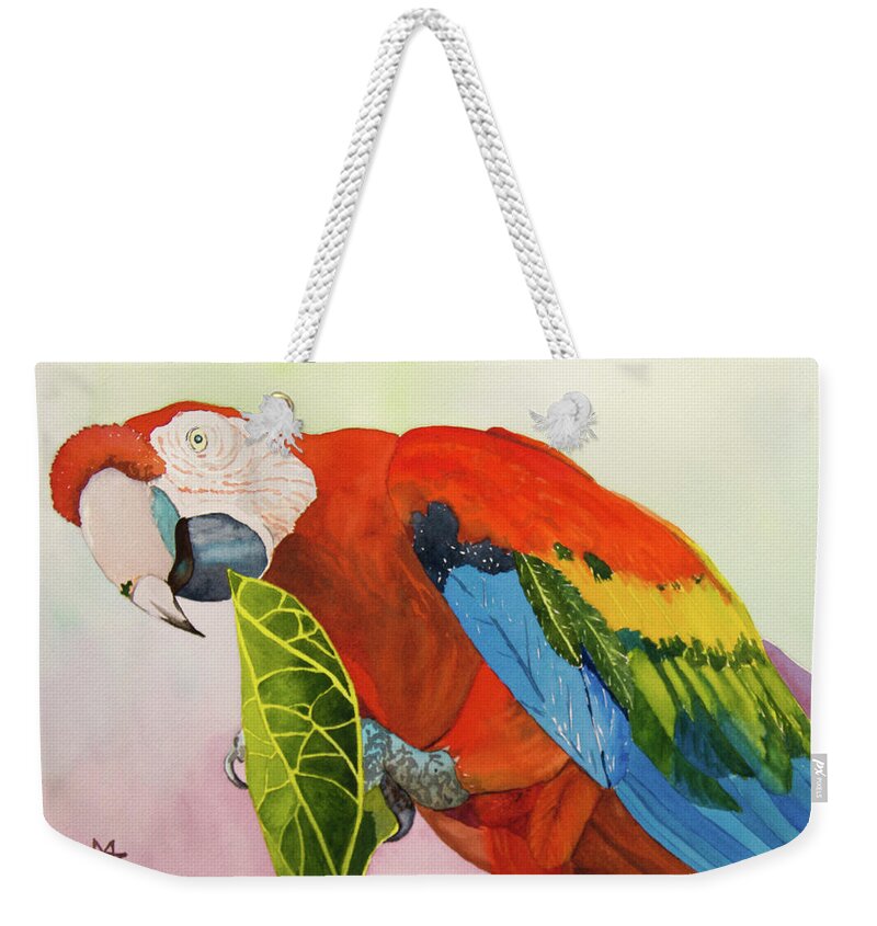 Parrot Weekender Tote Bag featuring the painting Parrot Lunch by Margaret Zabor