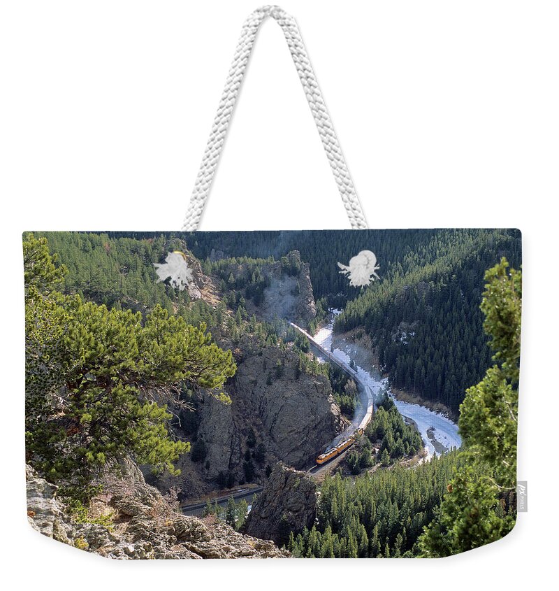 Passenger Train Weekender Tote Bag featuring the photograph Passenger Train In Rollins Canyon by Mike Danneman