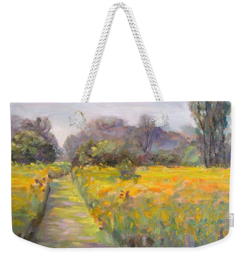 Sky Weekender Tote Bag featuring the painting Path in the Prairie by Robie Benve