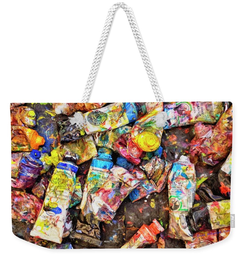  Weekender Tote Bag featuring the photograph Patrick Moran's Paint Tubes by Bruce McFarland